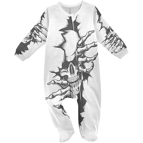 Dussdil Human Skull Peeping Baby One-Piece Footies Evil Bone Newborn Rompers Pajamas Footed Pjs for Sleep Play Boys Girls
