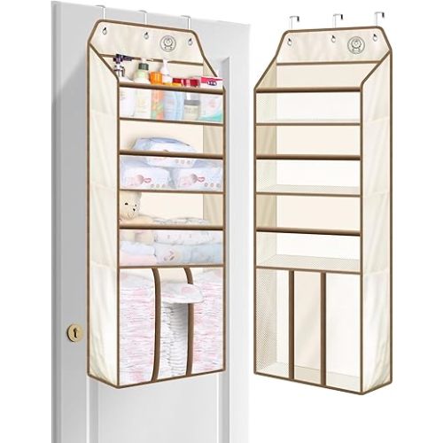 KEETDY Large Diaper Pocket Over The Door Organizer for Nursery, Closet Door Hanging Storage, Baby Organizers and Storage for Newborn Essentials & Diaper Organizer, Beige