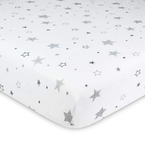 American Baby Company 100% Natural Cotton Fitted Crib Sheet 52" x 28" - Soft, Breathable, Hypoallergenic & Gentle Toddler Bed Sheet, Super Stars, Neutral for Boys & Girls