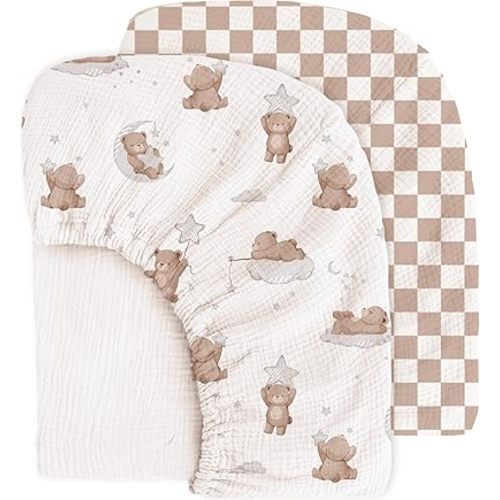 Muslin Cotton Crib Sheets - Neutral Fitted Sheets for Standard Crib& Toddler Mattress Soft and Breathable Baby Sheets for Boys and Girls - 28"x52"