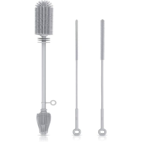 Silicone Bottle Brush and Straw Cleaner Set,Water Bottle Brush Double-Headed,Straw Brush Silicone,Bottle Cleaner Brush for Thermoses and Sports/Water Bottles/Dish/Cup (Grey)