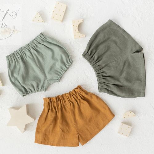 Set of PDF Sewing Patterns for baby Bloomers, baby Shorts and baby Ruffled Shorts for Girls and Boys. Sizes from 1 month to 3 years.