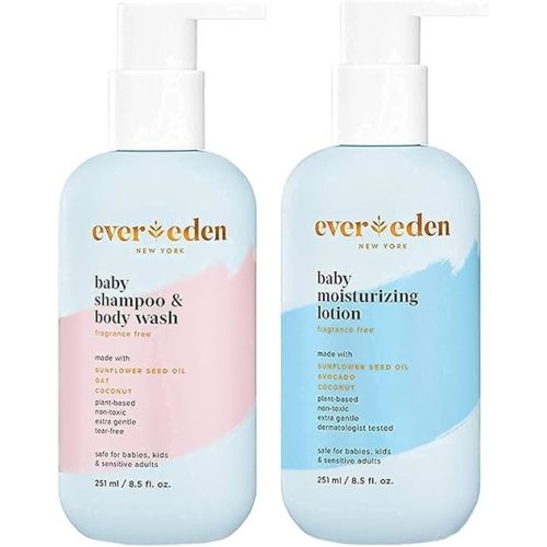 Evereden Baby Bathtime DUO: Baby Lotion for Newborn and 2-in-1 Newborn Shampoo and Body Wash Set - Soothing, Cleansing, & Hydrating Baby Shampoo and Lotion