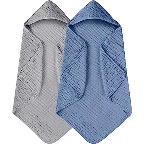 Yoofoss Hooded Baby Towels for Newborn 2 Pack 100% Muslin Cotton Baby Bath Towel with Hood for Babies, Infant, Toddler and Kids, Large 32x32Inch, Soft and Absorbent Newborn Essential