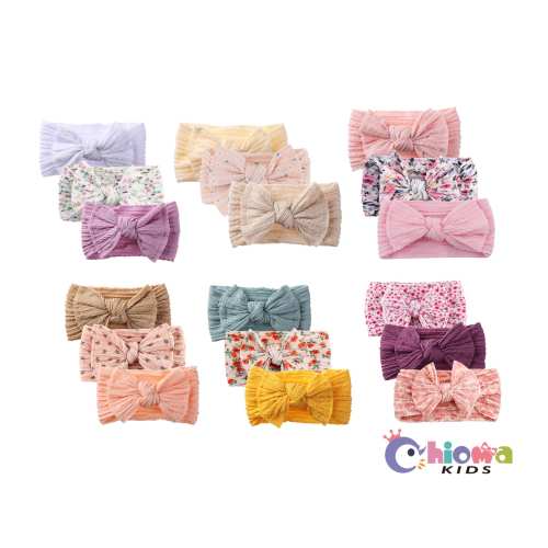 3-PACK NEWBORN Headbands, CABLE Knit Baby Bows, Soft Infant Headwraps, Toddler Knot hairbands, Baby Girl Wide Nylon Bows, Baby Shower Gifts