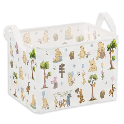 ZsaTuiy Winnie Storage Nursery Basket,Large squarecanvas Laundry Hamper WithWinnie baby Stuff A Waterproof PECoating, Foldable, Bathroom and Bedroom SetClothes ,Toys Bin, Baby Nursery HamperDecor