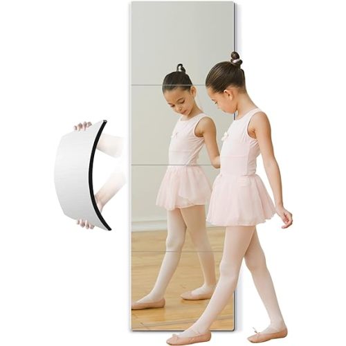 Full Length Mirror for Kids Safety Shatterproof Mirror, Plastic Wall Mirrors, Made Of Acrylic Plexiglass Mirrors, 4 Pcs 12"x12", Long Bedroom Door Closet Mirror's, Workout For Home Gym Body Mirror's