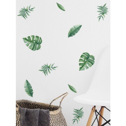 6pcs Leaf Print Wall Sticker Set