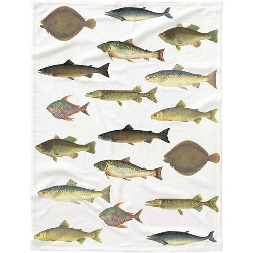Vintage Fish Flannel Fleece Throw Blanket, Ultra Soft Fluffy Fuzzy Blanket for Living Room Bedroom, Fishing Gifts for Dad Grandpa S 50"x40" for Kids