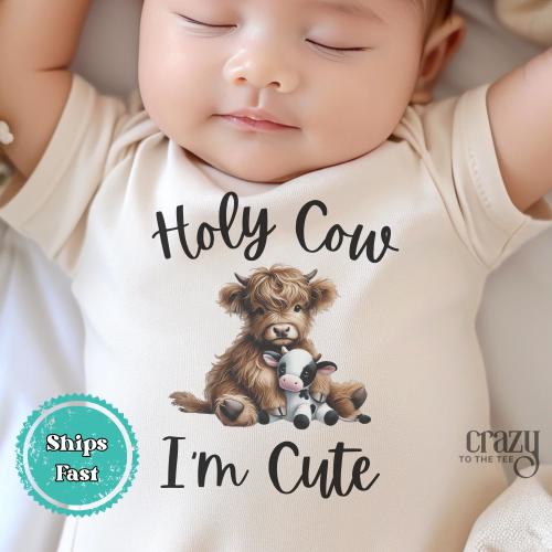 Holy Cow I&#39;m Cute Gerber ONESIES® Brand Bodysuit, Western Onesie Bodysuit, Highland Baby Cow Bodysuit, Cowgirl Baby Onesie®
