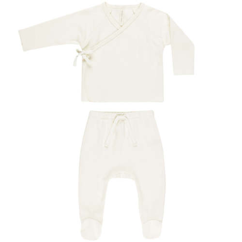 Quincy Mae Organic Wrap Top + Footed Pant Set | Ivory