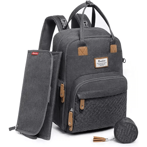 RUVALINO Diaper Bag Backpack, Neutral All-in-One Baby Bags for Boy Girl, Multifunction Large Travel Backpack (Dark Gray)