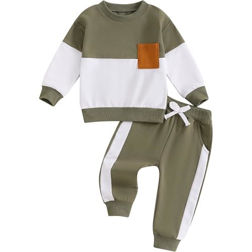 Toddler Baby Boy Outfits Long Sleeve Pocket Pull On Sweatshirt Solid Pants Infant Fall Winter Clothes Set