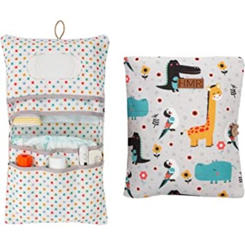 HAMUR Baby Bag Organizer, Portable Stroller Mini Diaper Bag Pouches Travel Gear, Foldable Newborn Baby Essentials Carriage Bag for Boys & Girls (Animal)