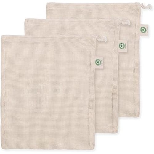 Cotton Mesh Laundry Bags - 3 Pack Large for Washing Machine, Lingerie, Underwear and Bra - Easy Drawstring Closure, Microplastic-Free and Sustainable