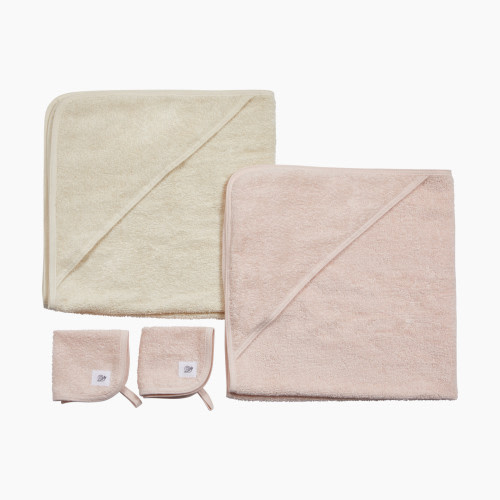 Tiny Kind Organic Bath and Towel Spa 4 Piece Set - Cloud Pink/Antique White, 0-24 M
