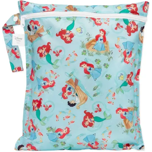Bumkins Disney Ariel Waterproof Wet Bag for Baby, Travel, Swim Suit, Cloth Diapers, Pump Parts, Pool, Gym Clothes, Toiletry, Strap to Stroller, Daycare, Zipper Reusable Bag, Packing Pouch