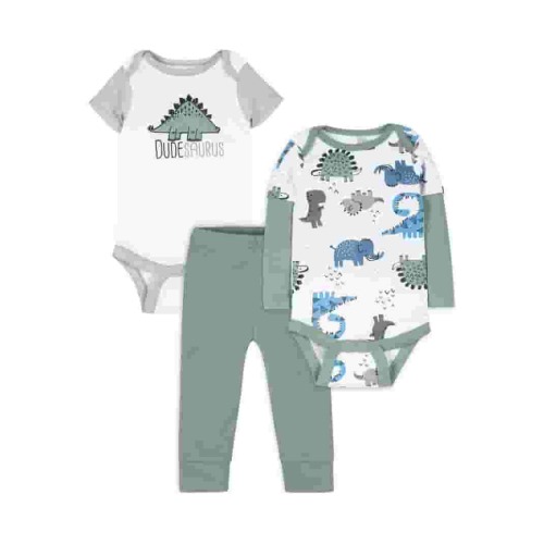 Little Star Organic Baby Boy 3 Pc Short Sleeve & Long Sleeve Bodysuit & Pants Set, Size Newborn - 24 Months