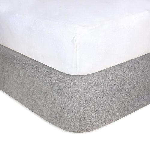 Burt's Bees Baby - Fitted Crib Sheets, Solid Color, 100% Organic Cotton Crib Sheet for Standard Crib & Toddler Mattresses, 2 Pack, Heather Grey/White - Heather Grey/White 2-pk - 52x28x6 Inch (Pack of 2)