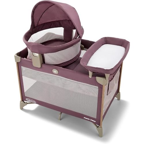 Graco Pack 'n Play Travel Dome Lux Playard, Amelia, 4-in-1 Baby Playpen with Bassinet, Indoor or Outdoor Portable Playpen with UV 50 Canopy