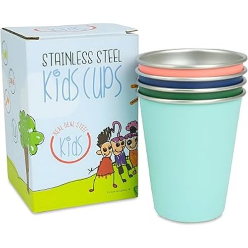 Real Deal Steel Kids Cups, Non-Toxic, BPA Free, 10oz, Set of 4 (Assorted 2)