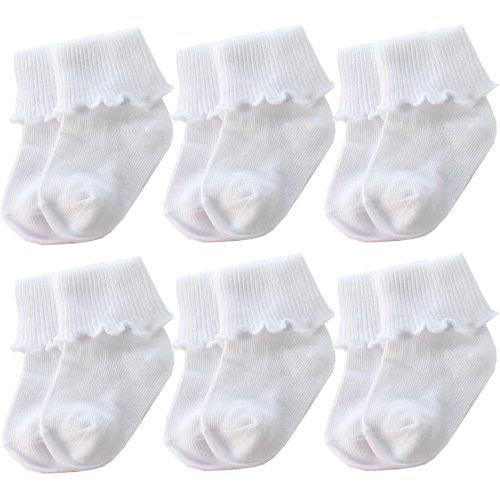 6 &12 Pairs Infant Toddler Baby Kids Turn Cuff Ruffle Cotton Socks