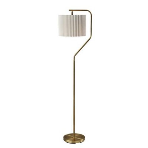 Adesso Evan Floor Lamp Antique Brass: Modern Standing Light with Linen Shade, UL Listed, 3-Way Switch