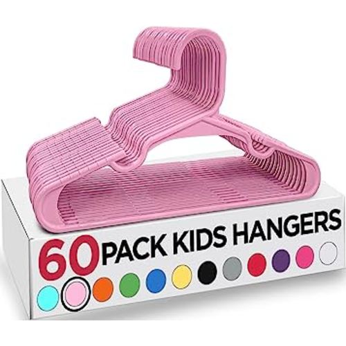 Utopia Home 60 Pack Kids Hangers - 11.5 Inch Plastic Baby Hangers for Closet - Childrens Hangers for Clothes & Infant Hangers for Closet - Ideal for Everyday Standard Use (Baby Pink)