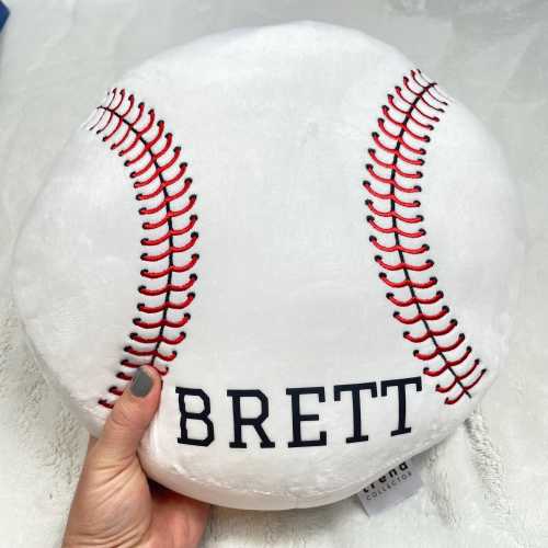 Baseball Pillow Nursery Decor Sports Themed Kids Custom Name Birthday Present for Grandchild Personalized Gift for Baby Boy Home Run Room