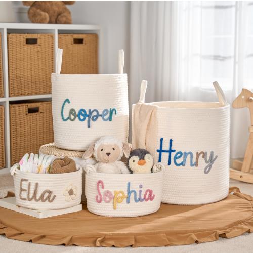 Personalized Rope Cotton Baby Basket: Nursery Toy Storage