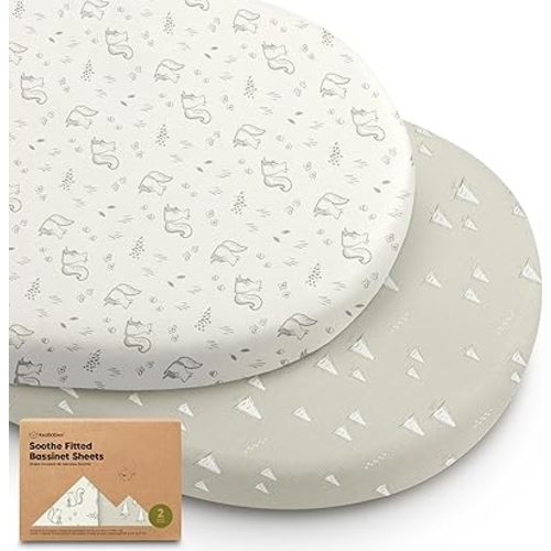 2-Pack Organic Bassinet Sheets for Girls, Boys - 100% Cotton Bassinet Mattress Sheets Compatible with Halo Bassinest Swivel Sleeper, Graco, Baby Delight, Chicco, Fitted Bassinet Sheets (Pine Grove)