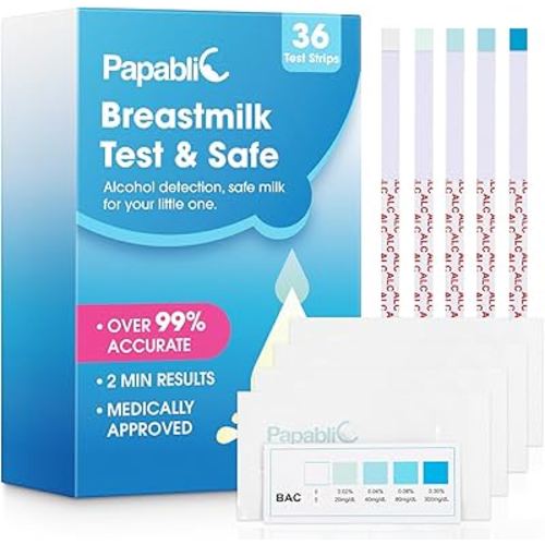 Papablic Alcohol Test Strips for Breastmilk, Quick Results in 2 Minutes Breast Milk Alcohol Test Strips for Breastfeeding Moms at Home Holiday Party, 36Pcs