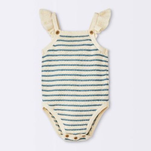 Baby Girls' Pointelle Striped Sweater Romper - Cloud Island™ Blue