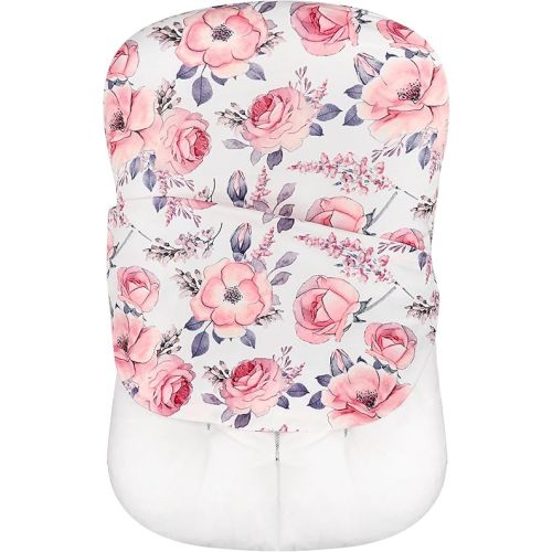 SWESEN Baby Lounger Cover, Removable Infant Lounger Slipcover for Girls, Ultra Soft Cover for Newborn Lounger, Snug Fitting Design, Pink Floral