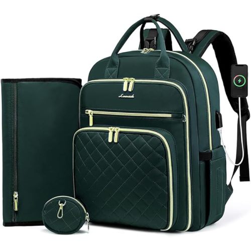 LOVEVOOK Baby Diaper Bag,Waterproof Diaper Backpack with USB Charging Port for Baby, Large Capacity Fit for 15.6 inch Laptop,Dark Green