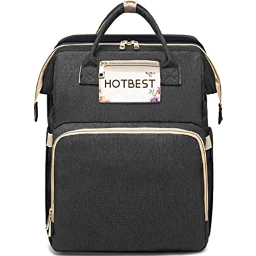 HOTBEST Diaper Bag Backpack, Large Baby Bag, Nappy Changing Bags with Changing Pad, Multifunction Waterproof Travel Essentials Baby Bag, Unisex and Stylish(Black-B)