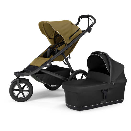 Thule Urban Glide 3 Single Jogging Stroller + Bassinet Bundle - Nutria Green / Black
