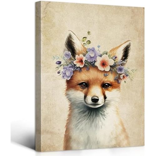 OOLAHLAH Fox Nursery Wall Art Painting Funny Animal Pictures Print on Canvas Gallery Wrapped for Bedroom Living Room Kids Nursery Bathroom Home Decor,Stretched and Framed,12x16x1 Panel