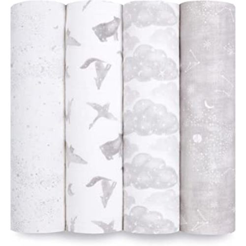 aden + anais Swaddle Blanket, 100% Organic Cotton Blankets for Girls & Boys, Baby Receiving Swaddles, Ideal Newborn & Infant Swaddling Set, 4 Pack, Map The Stars
