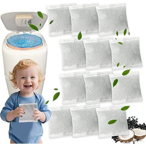 Diaper Pail Deodorizer Refill, 12 Pack Activated Charcoal Filters for Diaper Genie Complete and Expressions Pail, Odor Eliminator, Carbon Filter Refill