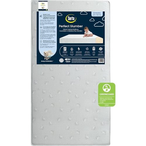 Serta Perfect Slumber Dual Sided Crib and Toddler Mattress - Waterproof - Hypoallergenic - Premium Sustainably Sourced Fiber Core -GREENGUARD Gold Certified (Non-Toxic) -7 Year Warranty - Made in USA