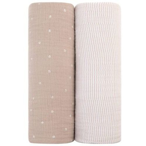 Ely's & Co. Cotton Muslin Swaddle Blanket Mauve Tulip And Stripes 2 Pack