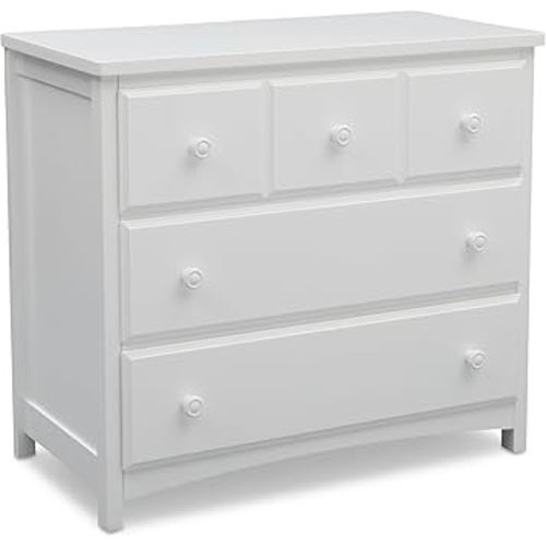 Delta Children 3 Drawer Dresser with Interlocking Drawers, Bianca White