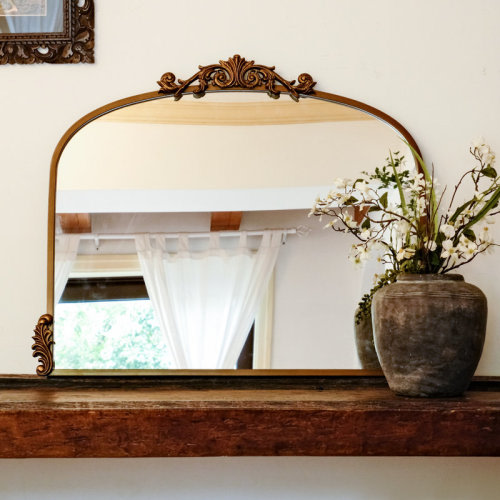House of Hampton® Vintage Carved Arched Mirror with Metal Frame & Reviews | Wayfair