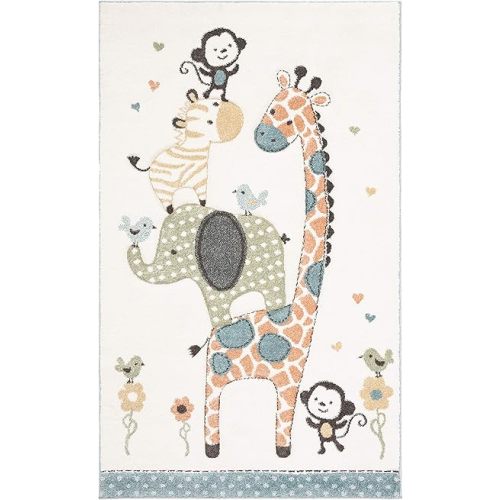 SAFAVIEH Carousel Kids Collection Accent Rug - 2'3" x 4', Ivory, Animal Design, Non-Shedding & Easy Care, Ideal for High Traffic Areas for Boys & Girls in Playroom, Nursery, Bedroom (CRK120A)