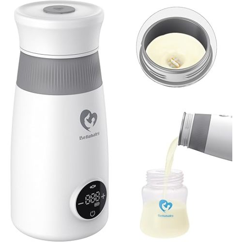Portable Milk Warmer & Mixer, Cordless Travel Bottle Warmer for Breastmilk, Formula or Water, 10 oz Big Capacity, Big Battery Capacity for Journey, Calienta Biberones Portátil