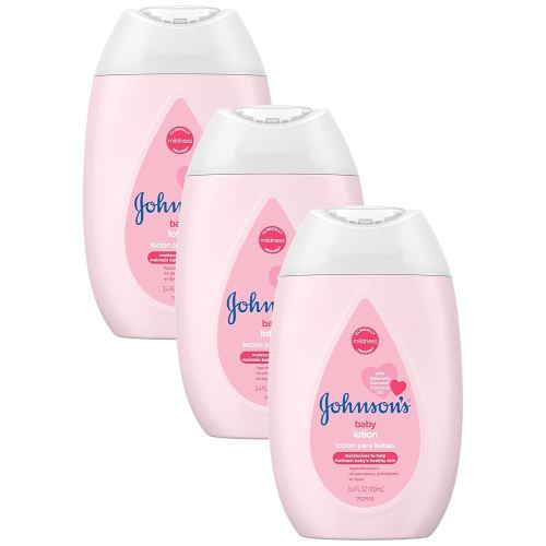 Johnson's Moisturizing Mild Pink Baby Lotion with Coconut Oil for Delicate Baby Skin, Paraben-, Phthalate- & Dye-Free, Hypoallergenic & Dermatologist-Tested, Baby Skin Care, 3.4 Fl. Oz (Pack of 3)