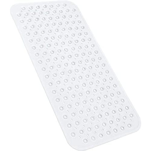 YINENN Bath Tub Shower Stall Mats 31x15.5 Inch Non-Slip and Latex Free, Bathtub Mat with Suction Cups, Machine Washable Bathroom Mats with Drain Holes (Clear)