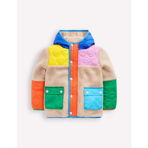 Quilted Borg Mix Jacket-Multi Colourblock | Boden USA