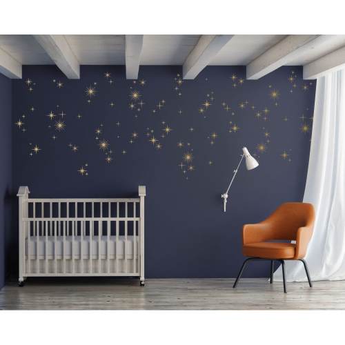 Sparkly Starburst Vinyl Wall Decals, Mid Century Modern, 1950s Atomic Age Style, Kitsch Gold Sparkles, Starry Sky Nursery Decor - WB1615